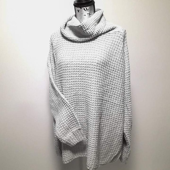 NWT Gray Waffle-Knit Cowl Neck Sweater - Picture 1 of 5